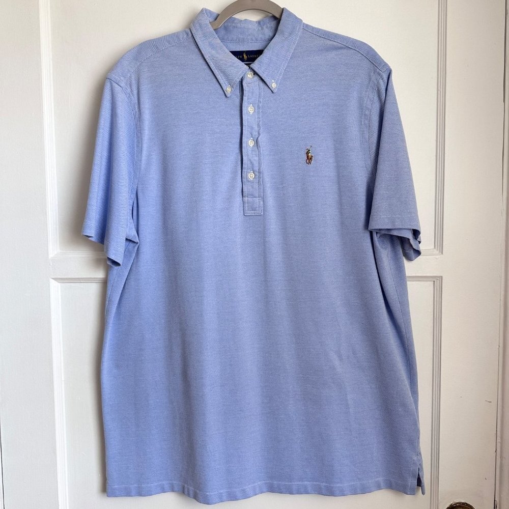 Ralph Lauren Size XL Men's Light Blue S/S Polo Knit Oxford Shirt